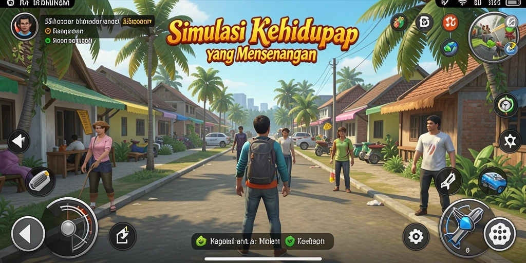 Screenshot utama 55RP menampilkan asyiknya gameplay simulasi kehidupan.