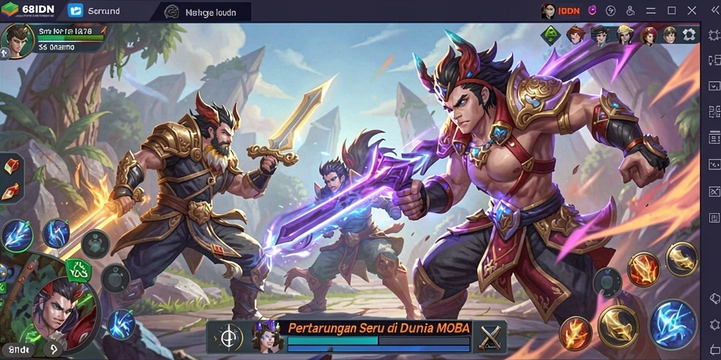 Tangkapan layar menunjukkan pertarungan tim yang intens di arena MOBA.