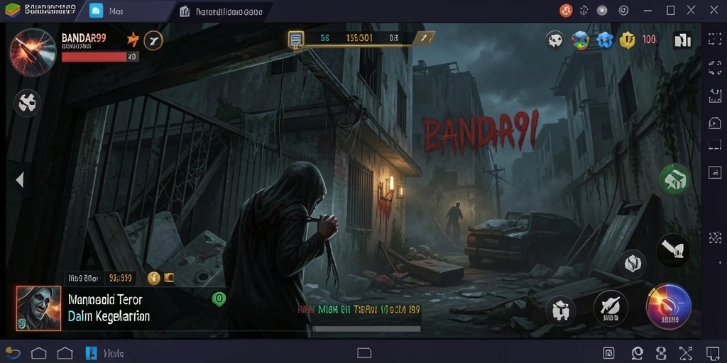 Screenshot gameplay BANDAR99 dengan suasana horor yang mendebarkan.