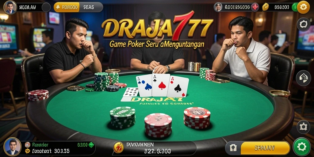 Tampilan gameplay DRAJA777 dengan suasana poker yang mendebarkan.