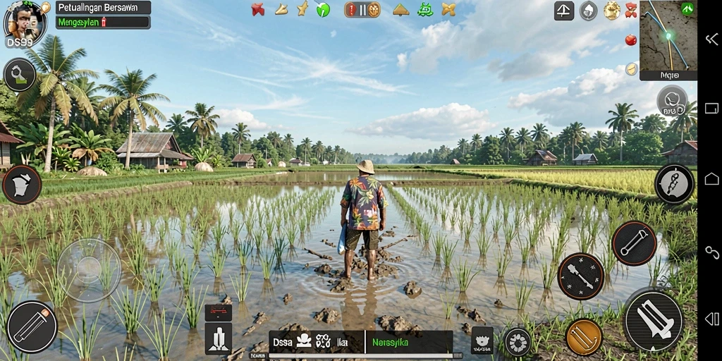 Tangkapan layar gameplay menampilkan aktivitas berkebun yang seru.