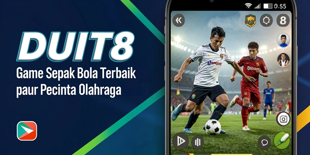 Screenshot gameplay DUIT8 menampilkan aksi seru dalam pertandingan sepak bola.