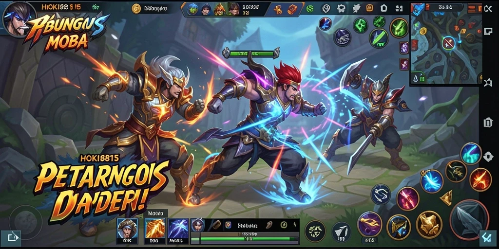 Tampilan intens dalam pertempuran HOKI8815 di arena MOBA.