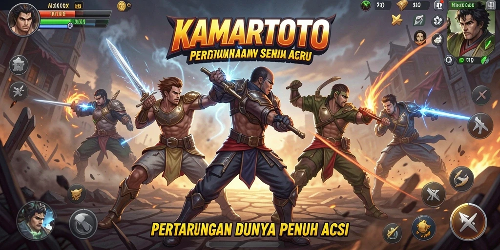 Tangkapan layar KAMARTOTO menampilkan pertarungan seru antara karakter-karakter unik.