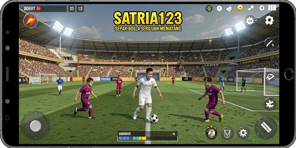 Tampilan gameplay menarik dari SATRIA123 dengan aksi sepak bola.